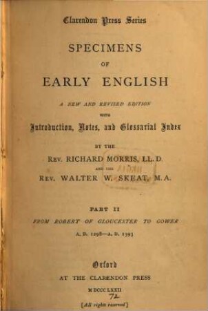 Specimens of early English : with introductions, notes and glossarial index, 2