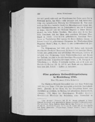Eine geplante Universitätsgründung in Rendsburg 1705.
