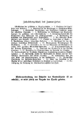 Inhaltsverzeichniß des Januar-Heftes