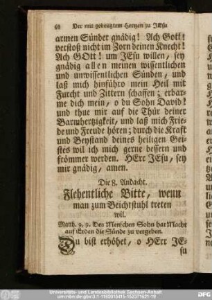 Die 8. Andacht. Flehentliche Bitte, wenn man zum Beichtstuhl treten wil.