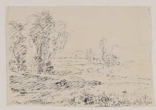 Landschaftsskizze mit Bogenbrücke über einem Fluss [nach Claude Lorrains "Landschaft mit der Flucht nach Ägypten" von 1647]