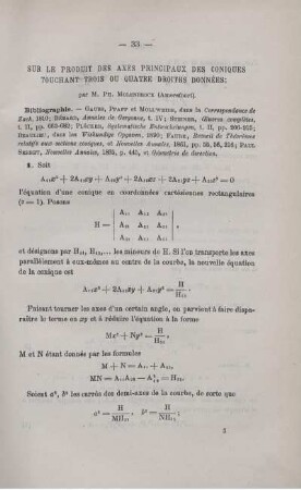 SUR LE PRODUIT DES AXES PRINCIPAUX DES CONIQUES TOUCHANT TROIS OU QUATRE DROITES DONNÉES.