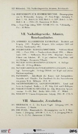 VII. Nachschlagewerke, Atlanten, Reisehandbücher (Nr. 279-286)