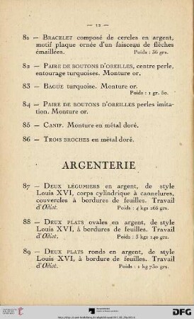 Argenterie (Nr. 87-129)