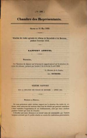 Rapport sur la situation des écoles agricoles de réforme. 6. 1854 (1855) = Nr. 238