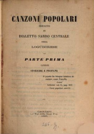 Canzoni popolari inedite in dialetto Sardo centrale ossia Logudorese. I