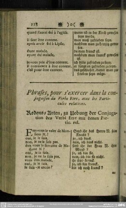 Redens-Arten, zu Uebung der Conjugation des Verbi Etre mit denen Partic. rel.