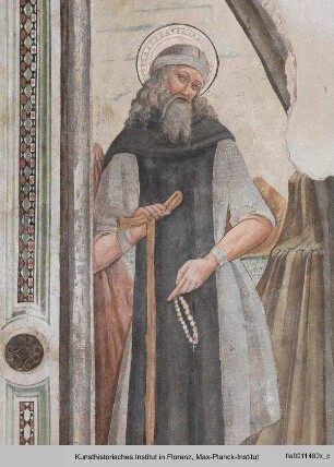 Freskenausmalung mit Heiligen : Heiliger Antonius Abbas (oder Wilhelm von Maleval?) und Trinität