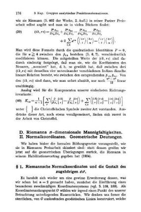 D. Riemanns n-dimensionale Mannigfaltigkeiten.