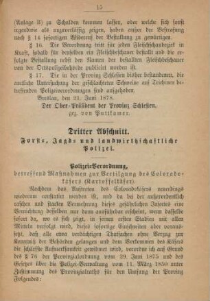 Dritter Abschnitt. Forst-, Jagd- und landwirthschaftliche Polizei