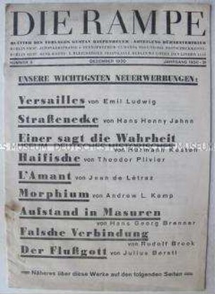 Verlagszeitung des Kiepenheuer-Verlages "Die Rampe" mit den Neuerscheinungen im Dezember 1930