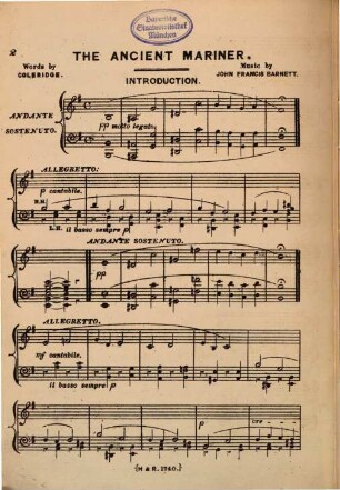 The ancient mariner : cantata ; written by S. T. Coleridge ; comp. expressly for the Birmingham Triennial Musical Festival 1867