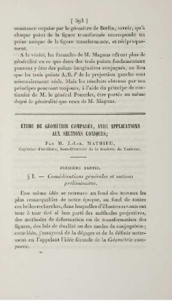 Étude de géométrie comparée, avec applications aux sections coniques.