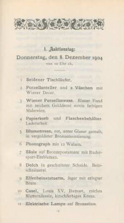 I. Auktionstag: Donnerstag, den 8. Dezember 1904 von 10 Uhr ab