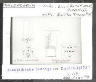 zu Hildesheim, St. Michael: links: Basilika mit westl. Querschiff, rechts. Basilika Romano more