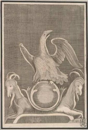Adler auf einem Medaillon mit zwei Ziegenböcken, Abb. 41 aus: Disegni intagliati in rame di pitture antiche ritrovate nelle scavazioni di Resina, Neapel 1746