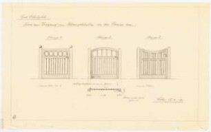 Garten Steffens, Gut Schelploh, Lüneburger Heide, Eschede: Gut Schelploh, Türvorschläge am Eingang zum Nebengebäude von der Straße, Ansichten, 1:20