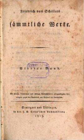 Friedrich von Schillers sämmtliche Werke. Vierter Band, [Metrische Uebersetzungen. Prosaische Schriften der zweiten Periode]