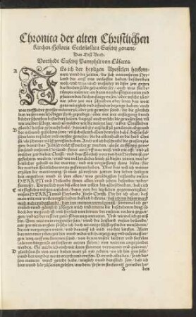 Chronica der alten Christlichen Kirchen/ Historia Ecclesiastica Eusebii genant ...