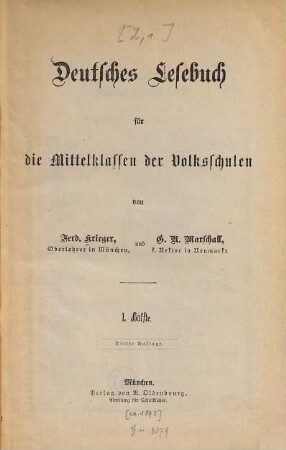 Deutsches Lesebuch für die Mittelklassen der Volksschulen, 1