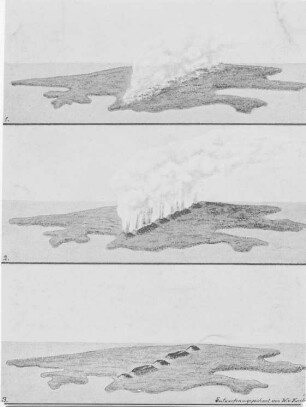 Verlauf einer Spalteneruption, schematische Kartenskizze : Geologie | Vulkanismus | Spalteneruptionen und Kraterreihen