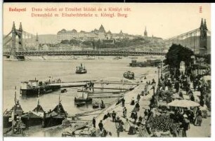 Budapest. Panorama Donaubild mit Elisabethbrücke und Königlicher Burg (rechts)