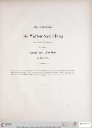 III. Abtheilung. Die Waffen-Sammlung (Nr. 1 - 790)
