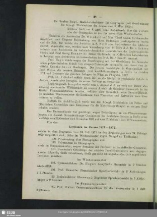 Lectionen im Cursus 1871-1872