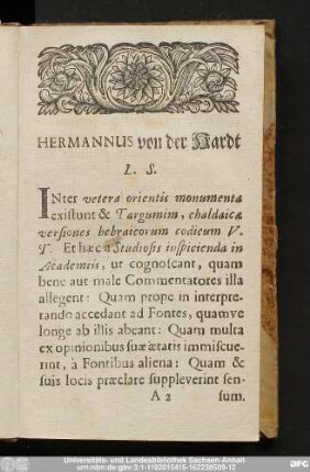 Hermannus von der Hardt L.S.
