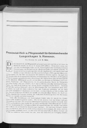 Provinzial-Heil- und Pflegeanstalt für Geistesschwache Langenhagen b. Hannover.