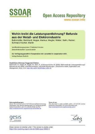 Wohin treibt die Leistungsentlohnung? Befunde aus der Metall- und Elektroindustrie