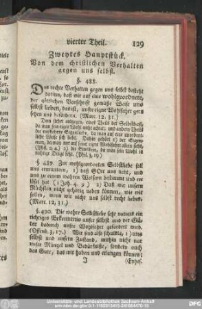 Zweytes Hauptstück. Von dem christlichen Verhalten gegen uns selbst.