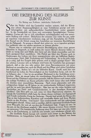 Die Erziehung des Klerus zur Kunst: Ein Betrag zum Probleme "katholischer Kulturwille"