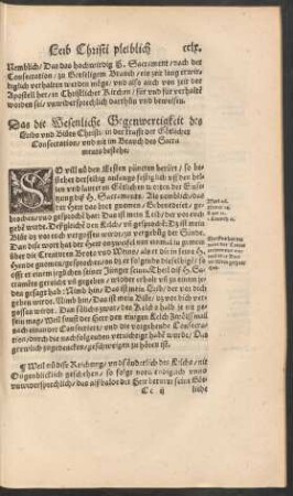 Das die Wesenliche Gegenwertigkeit des Leibs und Bluts Christi/ in der krafft der Götlicher Consecration/ und nit im Brauch des Sacraments bestehe.