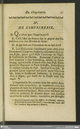 IV. De L'Imprimerie