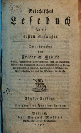 Griechisches Lesebuch für die ersten Anfänger