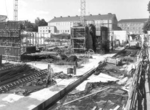 Baustelle Sächsische Landesbibliothek - Staats- und Universitätsbibliothek Dresden, Zentralbibliothek. Rohbau, Bereich Nordriegel : Dresden-Räcknitz, Zellescher Weg 18. Baustelle Sächsische Landesbibliothek - Staats- und Universitätsbibliothek Dresden, Zentralbibliothek. Rohbau, Bereich Nordriegel