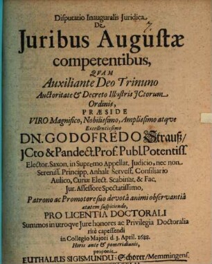 Disp. inaug. de Juribus Aaugustae competentibus