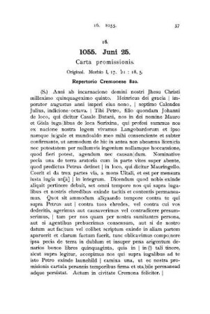 16. 1055. Juni. 25. Carta promissionis.
