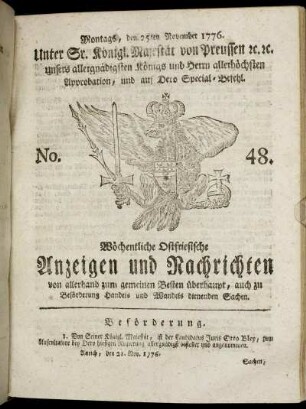 No. 48. Montags, den 25ten November 1776.