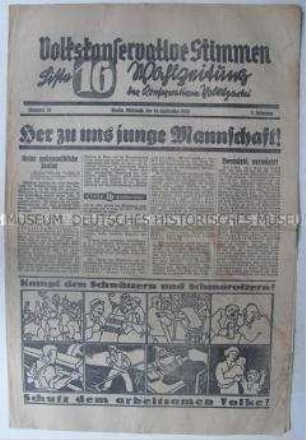 Wochenzeitung der Konservativen Volkspartei "Volkskonservative Stimmen" zur Reichstagswahl 1930