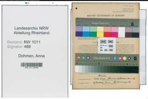 Entnazifizierung Anna Dohmen , geb. 28.10.1885 ()
