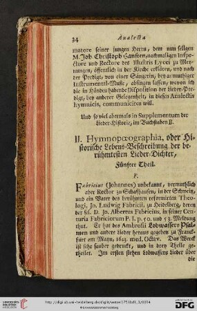 II. Hymnopoeographia, oder Historische Lebens = Beschreibung der berühmtesten Lieder = Dichter, Fünfter Theil