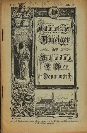 Antiquarischer Anzeiger der Buchhandlung L. Auer in Donauwörth. 128. 1893