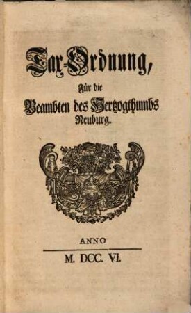 Tax-Ordnung, Für die Beambten des Hertzogthumbs Neuburg