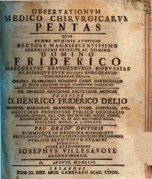 Observationum medico chirurgicarum pentas