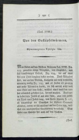 Taf XVIII. Von den Galläpfelwürmern Fig. 138. Die Weiden-Blattwespe (Taf. XVIII. [Fig.] 123. - [Fig.] 138.)