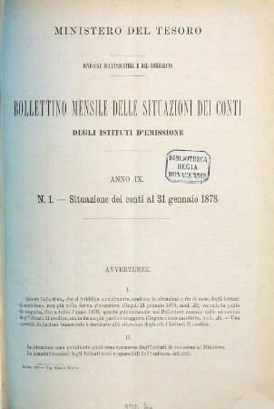 Bollettino mensile delle situazioni dei conti degli istituti d'emissione, 9. 1878