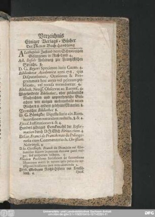Verzeichnis Einiger Verlags-Bücher Der Neuen Buch-Handlung