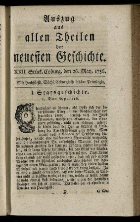 XXII. Stück. Coburg, den 26. May, 1756.